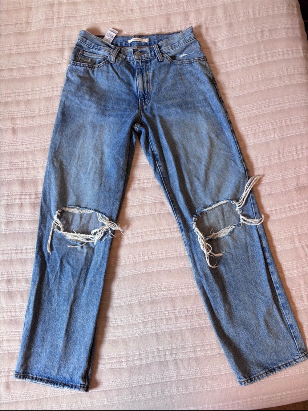 Levi's Light Blue Women's Straight Jeans with Knee Rips